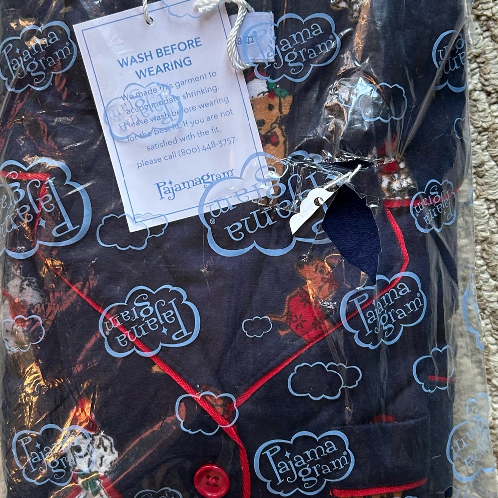 PajamaGram Women's Classic Flannel Navy Pajama Set NEW Petite Medium